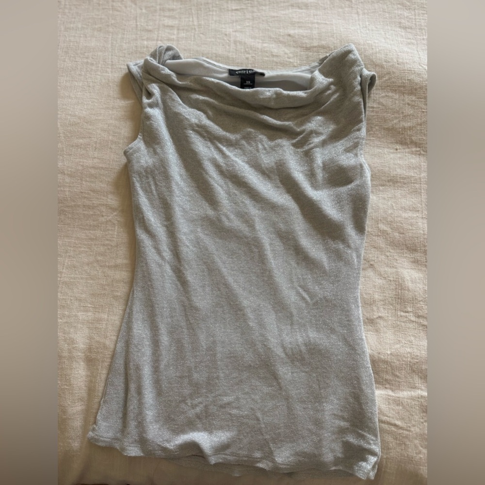 White House Black Market Silver and White Top